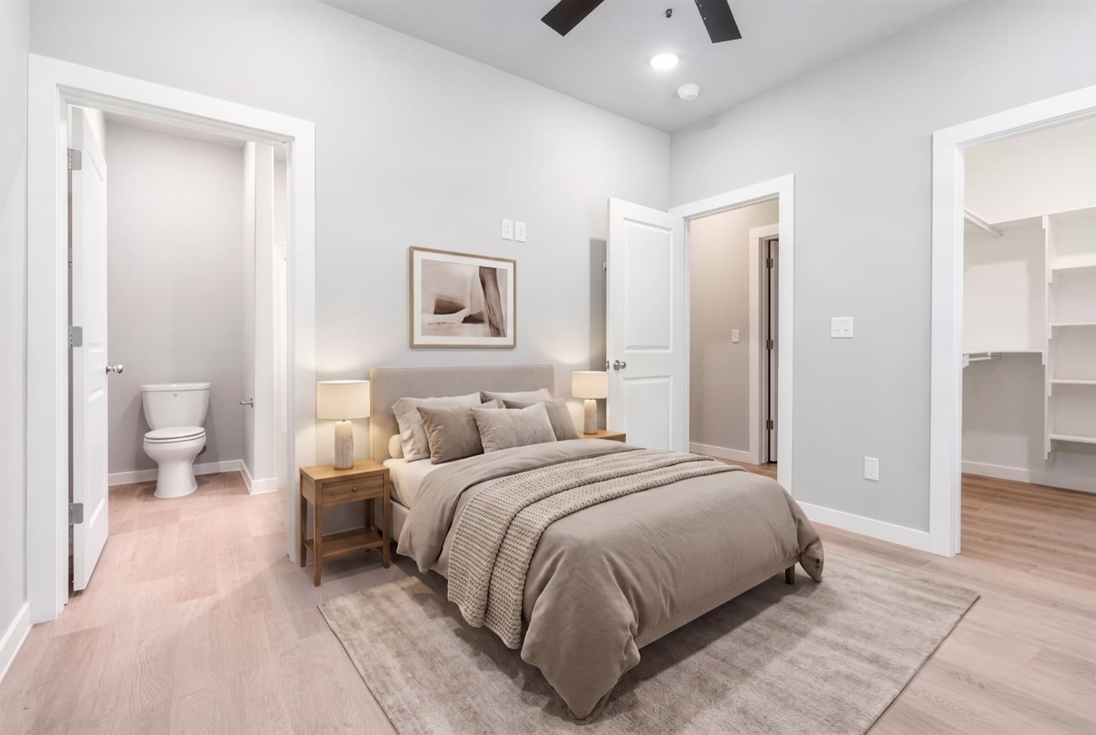 Bedroom with ensuite and walk-in closet, virtually staged