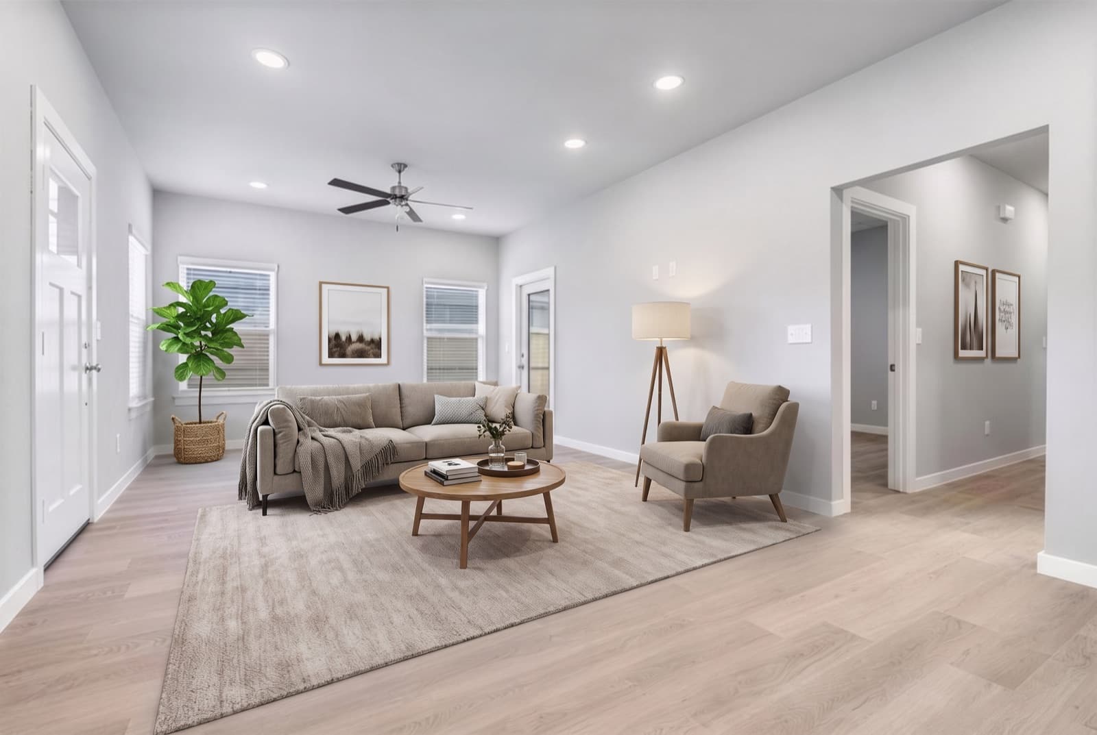 Living room, virtually staged